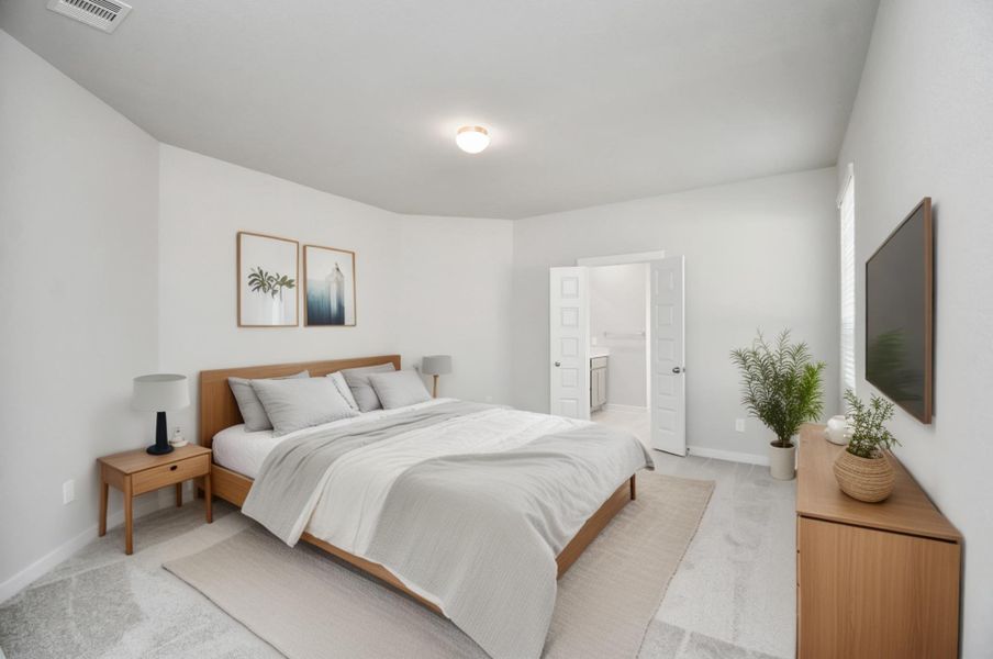 Virtually Staged - Primary Bedroom. Sample photo of completed home with similar floor plan. Actual colors and selections may vary.