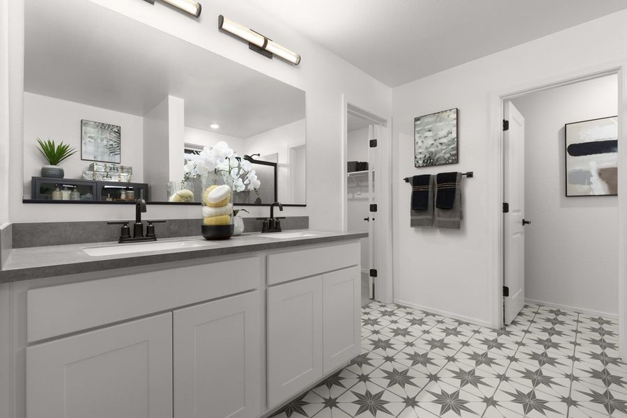 Dual-sink vanity at primary bath
