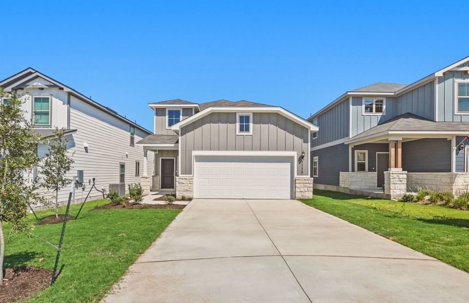 Front exterior of a new home in Sonterra, Jarrell, TX, highlighting curb appeal (Image 21).