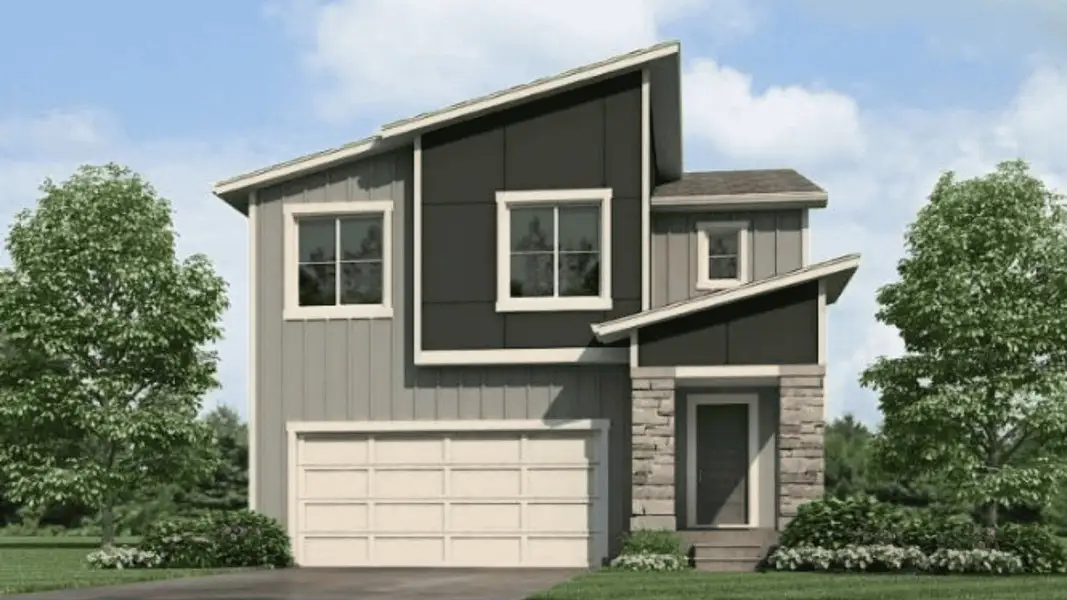 Front exterior of a new home in The Ridge at Lorson Ranch, Colorado Springs, CO, highlighting curb appeal (Image 1). Front exterior of a new home in The Ridge at Lorson Ranch, Colorado Springs, CO, highlighting curb appeal (Image 1).