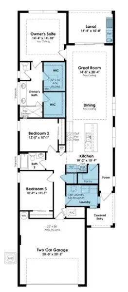 2D floor plan layout of this home in Rivella, Port St. Lucie, FL (Image 2).