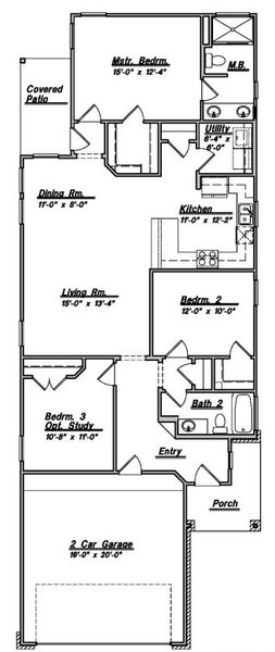 2D floor plan layout for the Floor Plan 1427 by Colina Homes in River Ranch, Dayton, TX (Image 5).