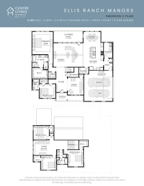 2D floor plan layout for the Emerson II by Centre Living Homes in Ellis Ranch Manors, Waxahachie, TX (Image 3). 2D floor plan layout for the Emerson II by Centre Living Homes in Ellis Ranch Manors, Waxahachie, TX (Image 3).