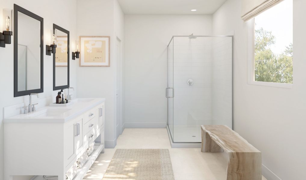 Primary bath with dual sinks Primary bath with dual sinks