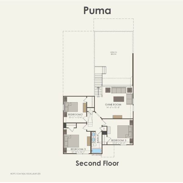 2D floor plan layout for the Puma by Pulte Homes in Parks of Village Creek, Burleson, TX (Image 3).