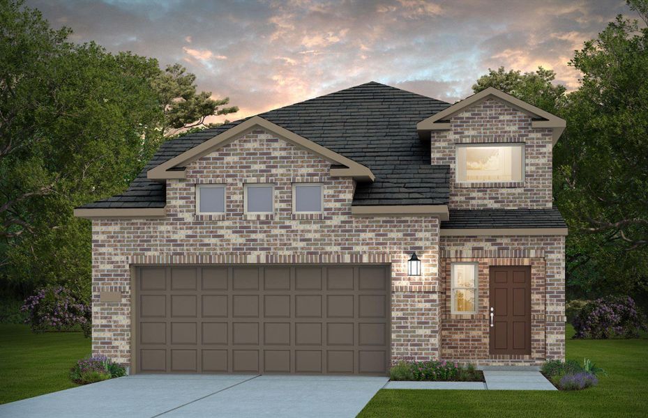 Front exterior of a new home in Mavera, Conroe, TX, highlighting curb appeal (Image 2). Front exterior of a new home in Mavera, Conroe, TX, highlighting curb appeal (Image 2).