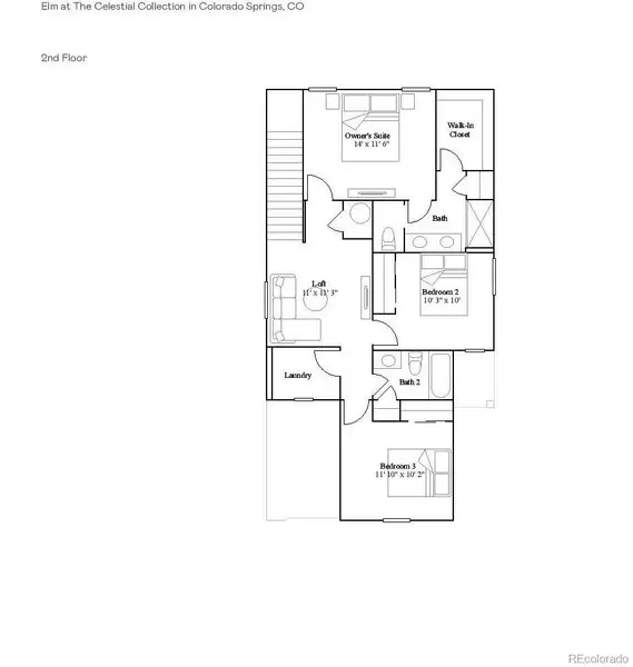 2D floor plan layout of this home in Preserve at Mesa Creek: The Celestial Collection, Colorado Springs, CO (Image 3).