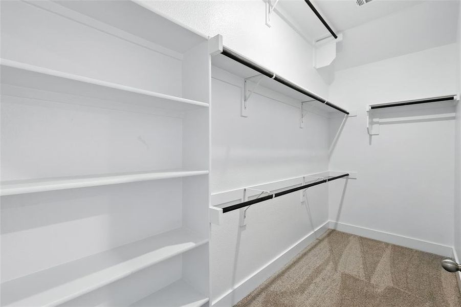 Walk in closet with light carpet