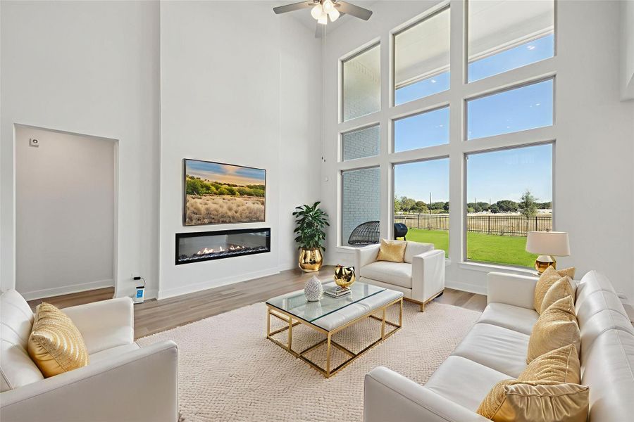 The living room virtually staged so you can imagine the possibilities.