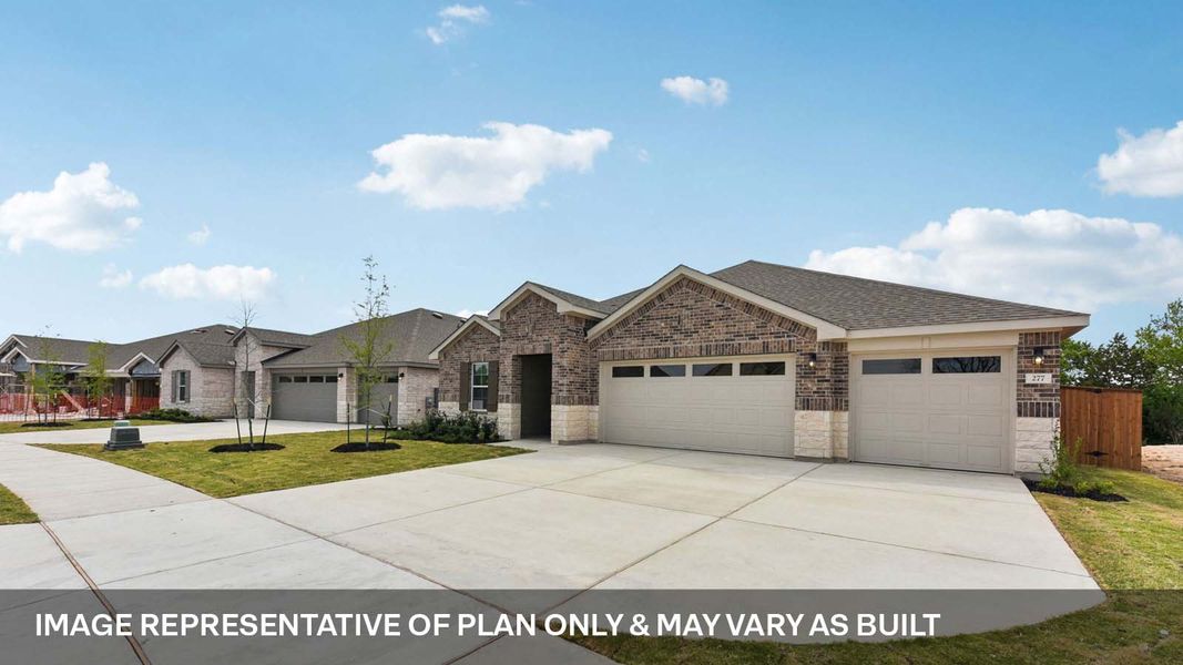 Front exterior of a new home in Riverview, Georgetown, TX, highlighting curb appeal (Image 26). Front exterior of a new home in Riverview, Georgetown, TX, highlighting curb appeal (Image 26).