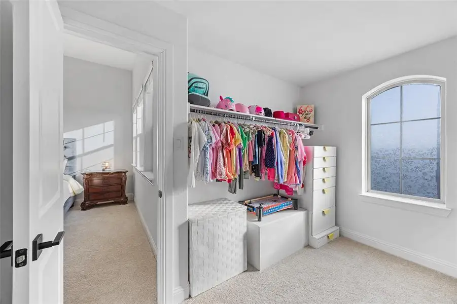 Walk in closet featuring carpet flooring