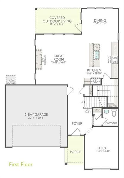 2D floor plan layout of this home in Garden Collection at Union Park, Little Elm, TX (Image 3).