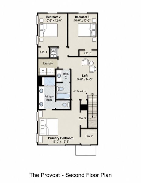2D floor plan layout for the Provost by Grant & Co in The Townhomes at Union Depot, Bartlett, TN (Image 4).