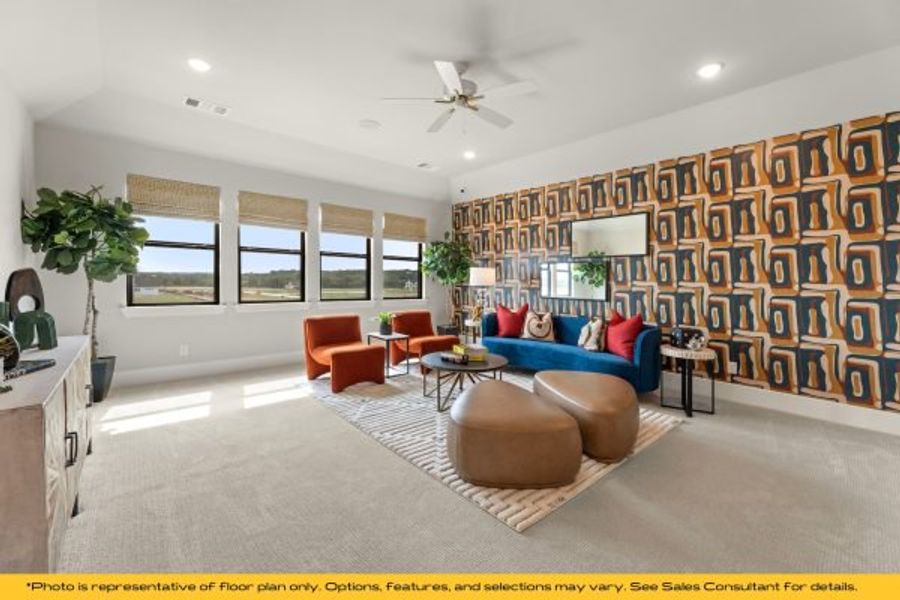 Representative furnished interior of a home built from the Telluride by Stonefield Homes in Rio Vista at Kelly Ranch, Aledo (Image 48). Representative furnished interior of a home built from the Telluride by Stonefield Homes in Rio Vista at Kelly Ranch, Aledo (Image 48).