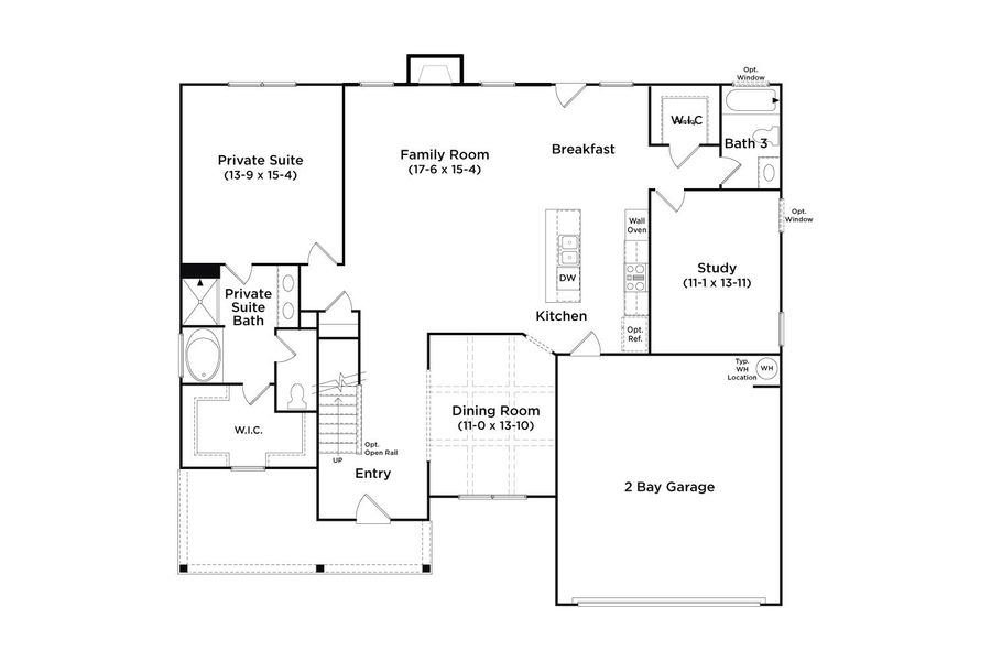 2D floor plan layout for the Meridian II - FL by DRB Homes in Brighton, Locust Grove, GA (Image 3).