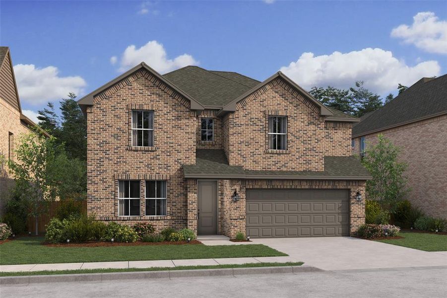 Front exterior of a new home in Gateway Parks, Forney, TX, highlighting curb appeal (Image 1).