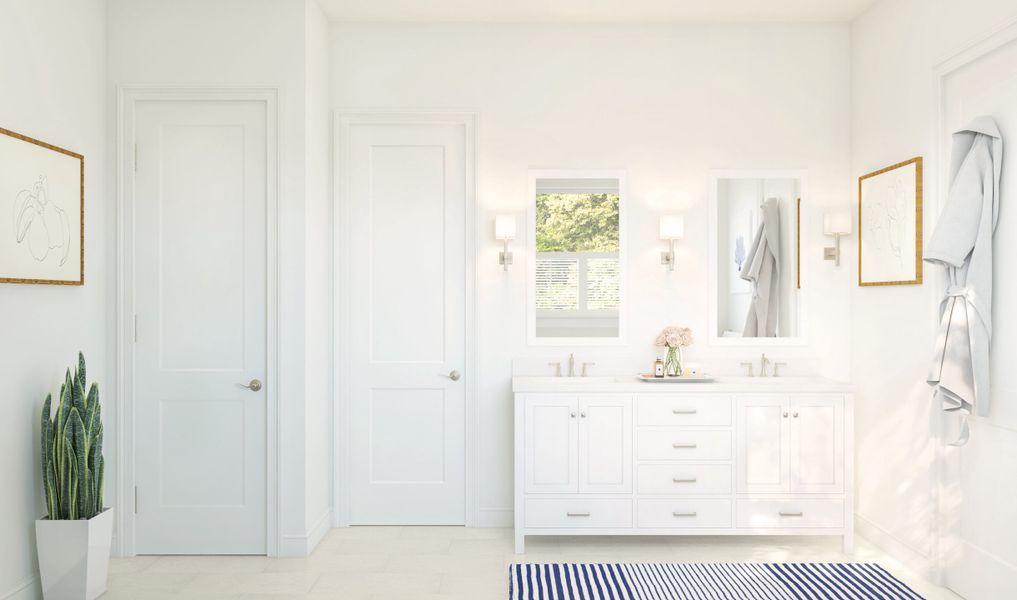 Primary bath with freestanding vanity