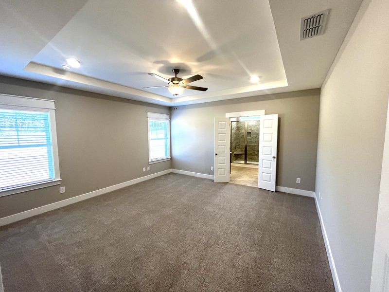 Owner's suite with Tray ceiling and fan