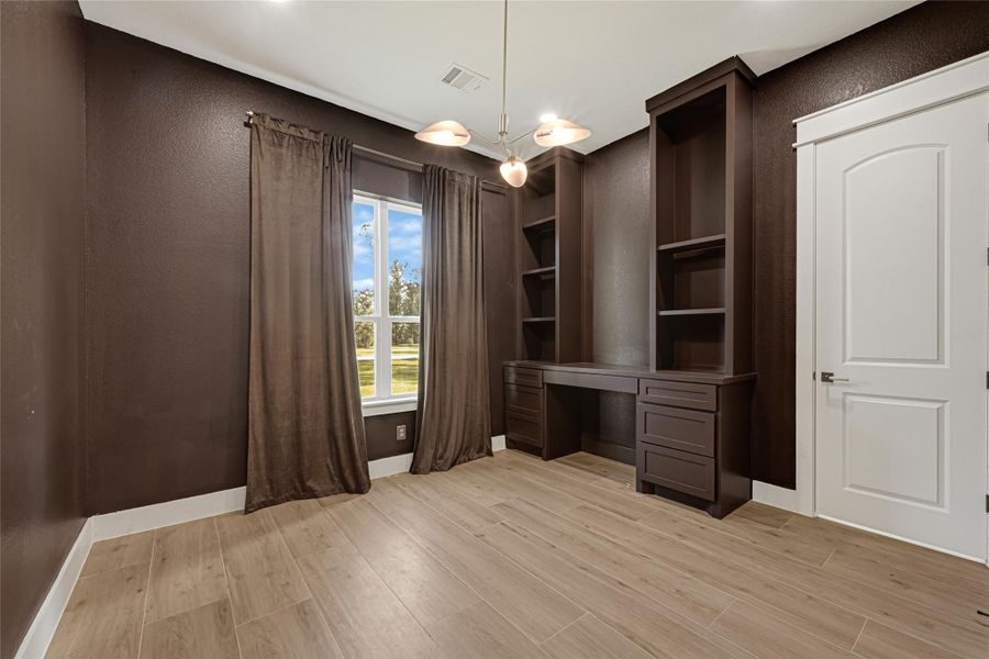 Bedroom with custom shelves