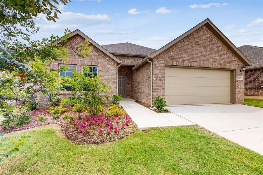 Front exterior of a new home in Kings Way, Denton, TX, highlighting curb appeal (Image 16). Front exterior of a new home in Kings Way, Denton, TX, highlighting curb appeal (Image 16).
