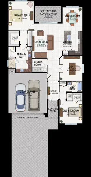 2D floor plan layout for the Montserrat by GL Homes in Valencia Harbor (55+), Fort Myers, FL (Image 1). 2D floor plan layout for the Montserrat by GL Homes in Valencia Harbor (55+), Fort Myers, FL (Image 1).