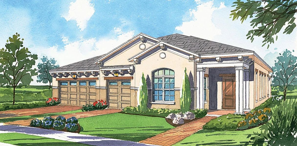 Representative exterior photo of a completed home built from the Smyrna by Jones Homes USA in Twin Lakes, St. Cloud, FL (Image 3).
