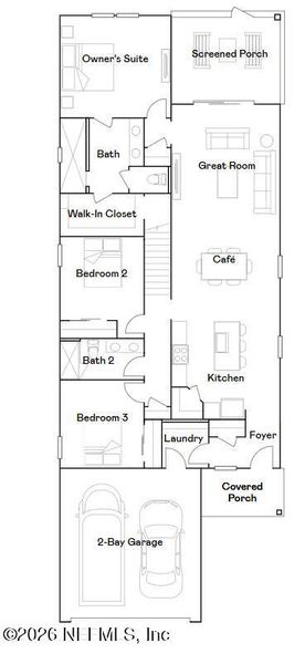 2D floor plan layout of this home in Granary Park, Green Cove Springs, FL (Image 3).