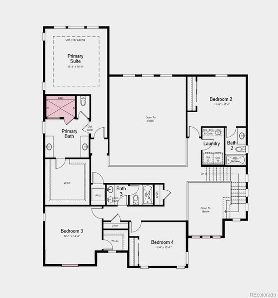 Second Floor Plan - Additional Highlights Include: covered back patio, enlarged shower in the primary bath, French doors into the flex, sliding glass doors, traditional fireplace, and finished walk-out basement