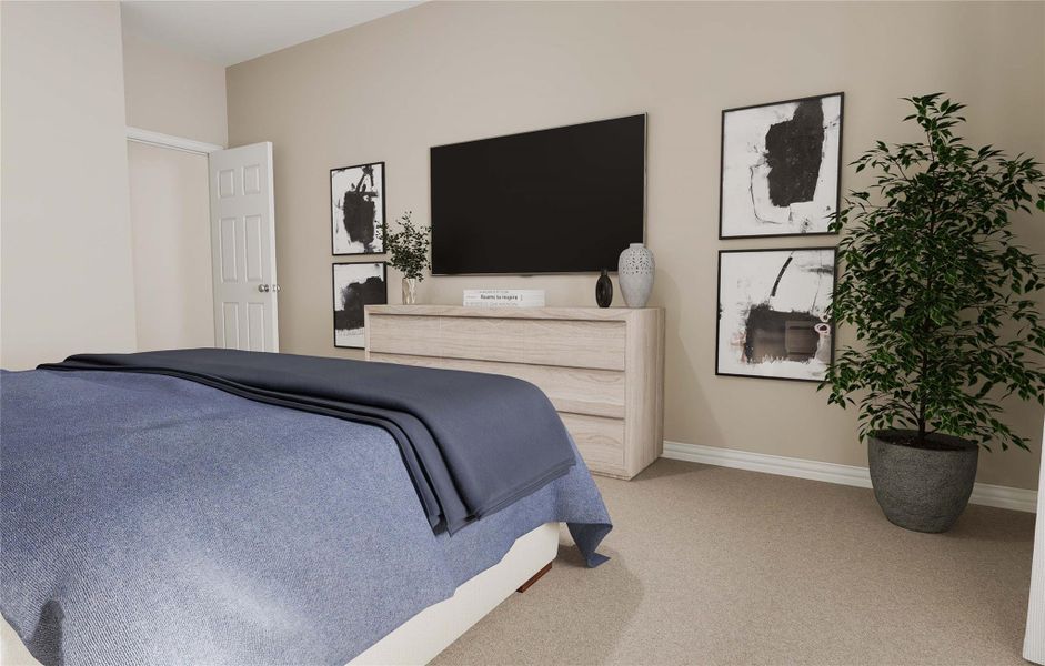 Bedroom featuring light colored carpet and baseboards Bedroom featuring light colored carpet and baseboards