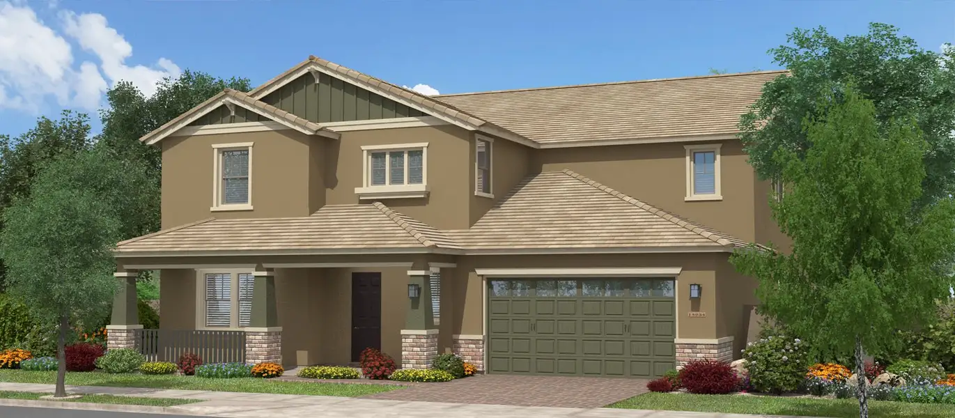 Representative exterior photo of a completed home built from the Drakes Bay by Fulton Homes in Sonoma Coast at Escalante, Surprise, AZ (Image 1). Representative exterior photo of a completed home built from the Drakes Bay by Fulton Homes in Sonoma Coast at Escalante, Surprise, AZ (Image 1).