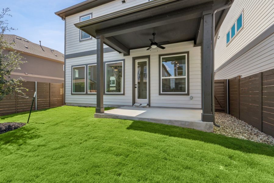 Exterior details and patio area of a home in Double Creek Crossing – Craftsman Series, Round Rock (Image 3). Exterior details and patio area of a home in Double Creek Crossing – Craftsman Series, Round Rock (Image 3).