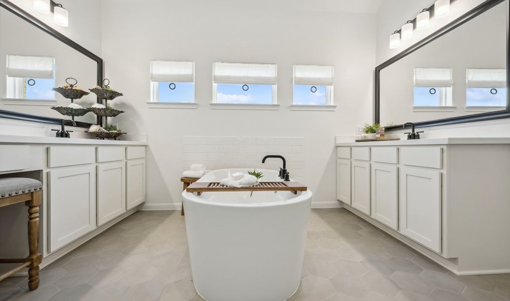 primary luxury bath with dual vanities