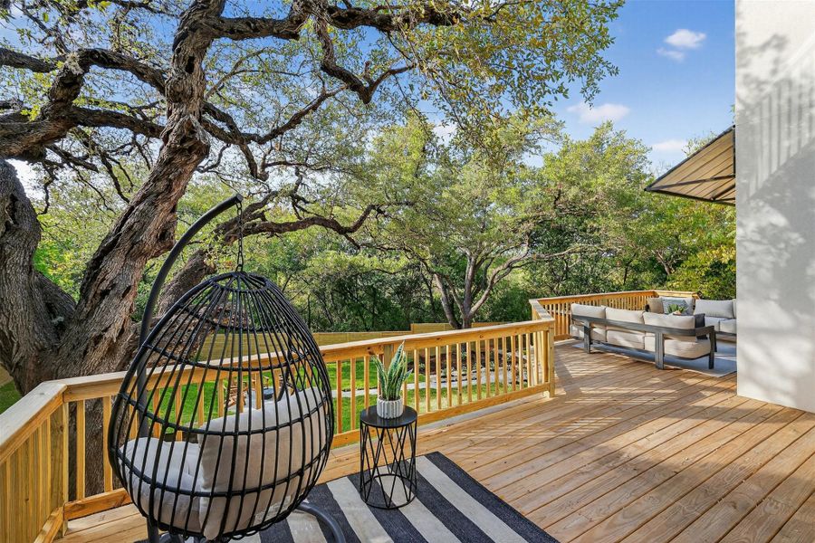 Three majestic heritage oaks, a peaceful greenbelt backdrop, and endless possibilities for building your ultimate backyard retreat Three majestic heritage oaks, a peaceful greenbelt backdrop, and endless possibilities for building your ultimate backyard retreat