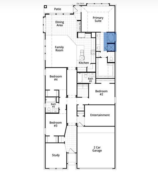2D floor plan layout for the Continental by Highland Homes in Midline, Webster, TX (Image 4).