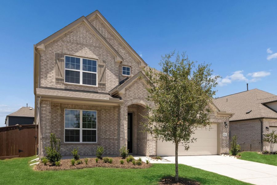 Front exterior of a new home in Brookewater, Rosenberg, TX, highlighting curb appeal (Image 20).
