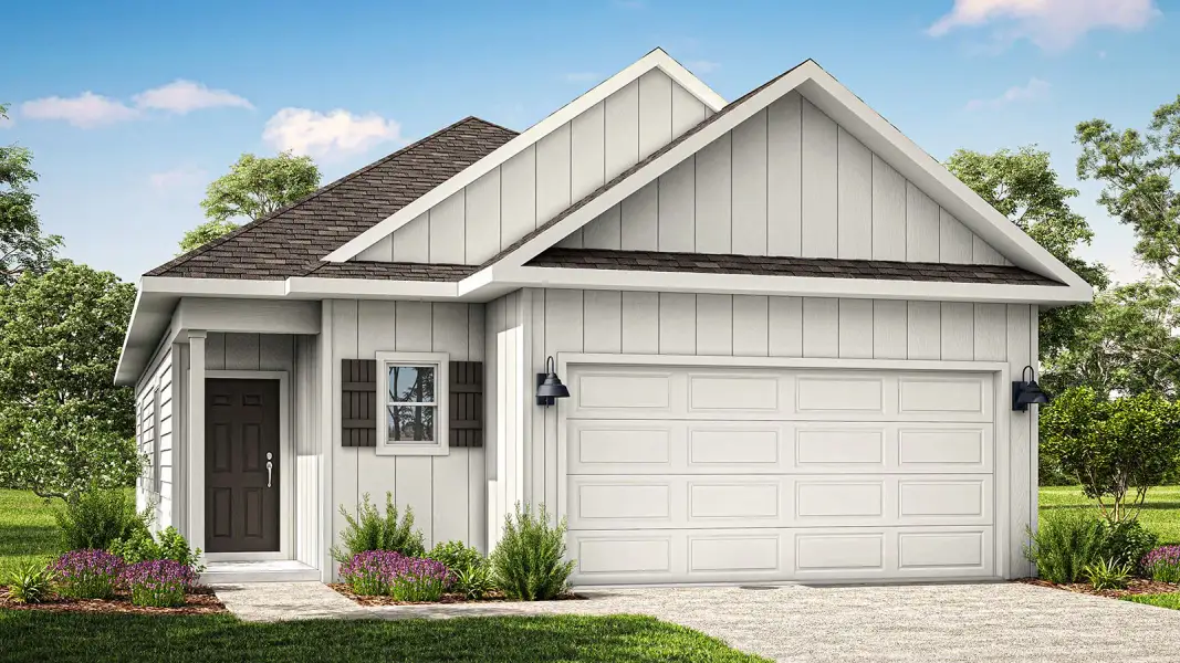 Representative exterior photo of a completed home built from the Aimee by D.R. Horton in Legacy Oaks, Tallahassee, FL (Image 2). Representative exterior photo of a completed home built from the Aimee by D.R. Horton in Legacy Oaks, Tallahassee, FL (Image 2).