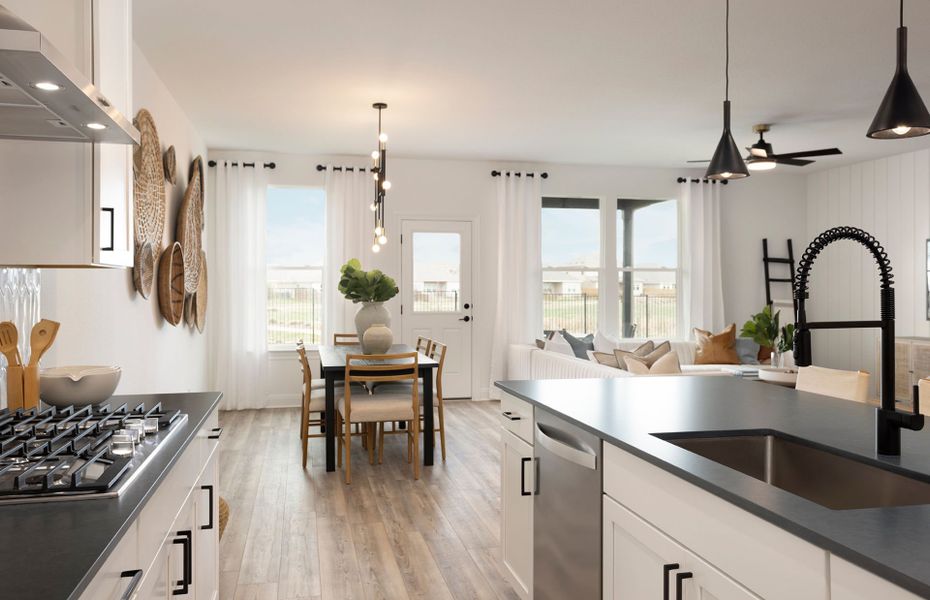 Kitchen open to dining area