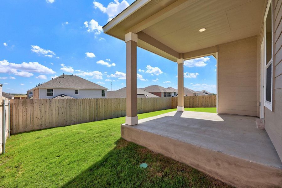 Exterior details and patio area of a home in Salerno - Classic Collection, Round Rock (Image 2).