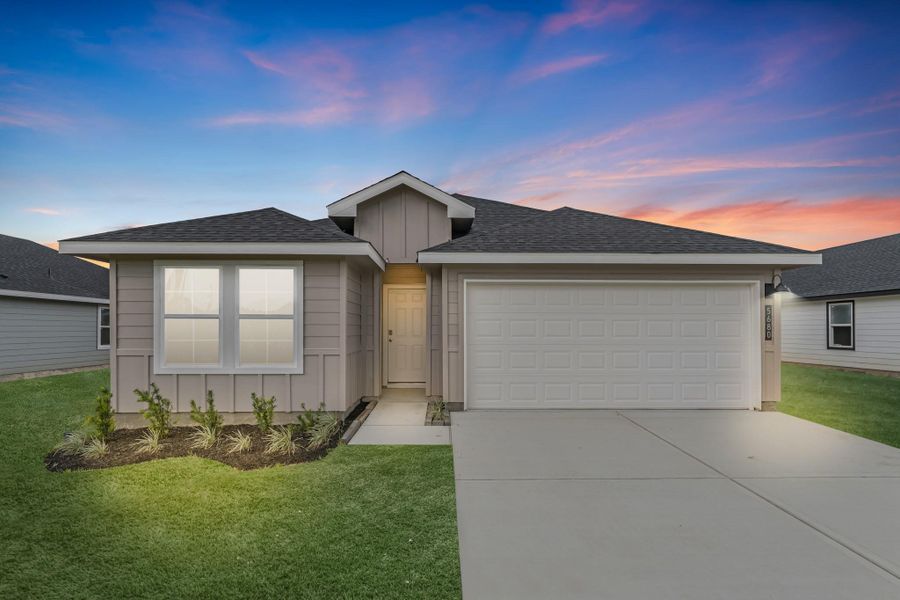 Front exterior of a new home in Reserve at Mallard Lakes, Orange, TX, highlighting curb appeal (Image 14). Front exterior of a new home in Reserve at Mallard Lakes, Orange, TX, highlighting curb appeal (Image 14).