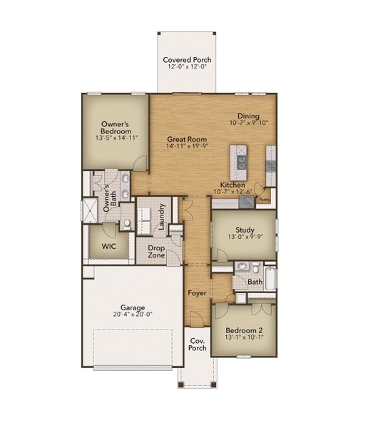 2D floor plan layout for the The Cherry Grove by Chesapeake Homes in Heritage Park at Longs, Longs, SC (Image 5).