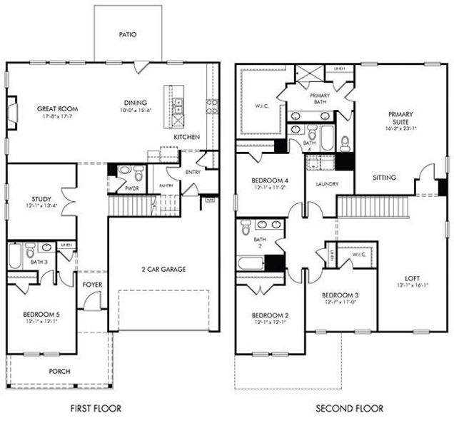 2D floor plan layout of this home in Parkside at Grayson, Grayson, GA (Image 5).