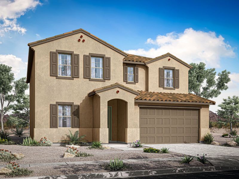 Representative exterior photo of a completed home built from the Lagoon by Mattamy Homes in White Tank Vistas, Waddell, AZ (Image 3). Representative exterior photo of a completed home built from the Lagoon by Mattamy Homes in White Tank Vistas, Waddell, AZ (Image 3).