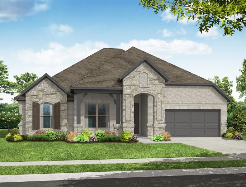 Representative exterior photo of a completed home built from the Donnington by Impression Homes in Timberbrook, Justin, TX (Image 13). Representative exterior photo of a completed home built from the Donnington by Impression Homes in Timberbrook, Justin, TX (Image 13).