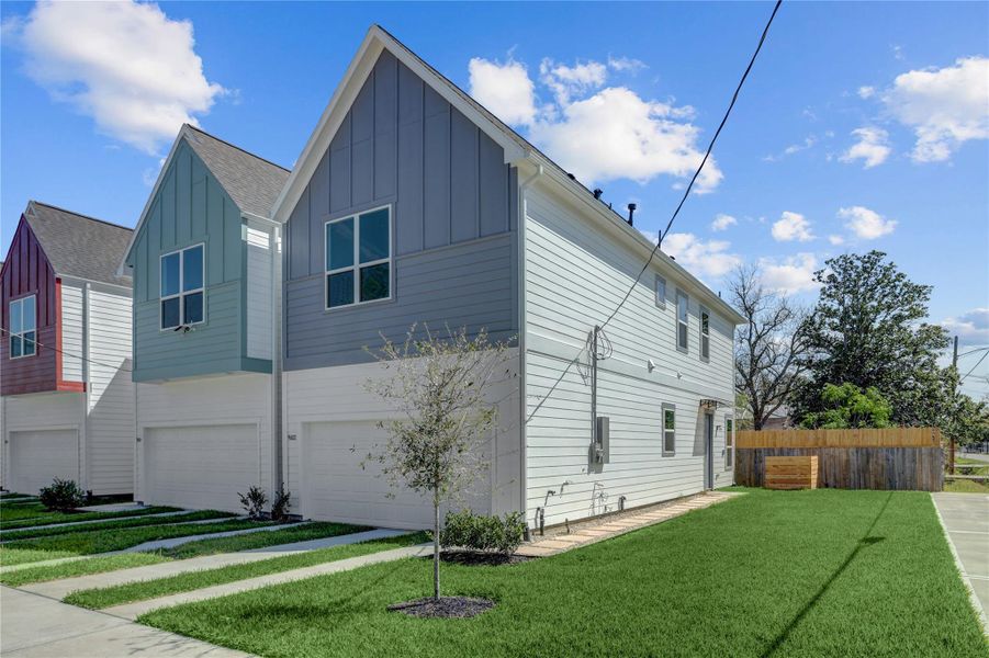 9602 Burden is a corner home with a larger lot than the other 7. The side yard can be fenced at buyer's request.