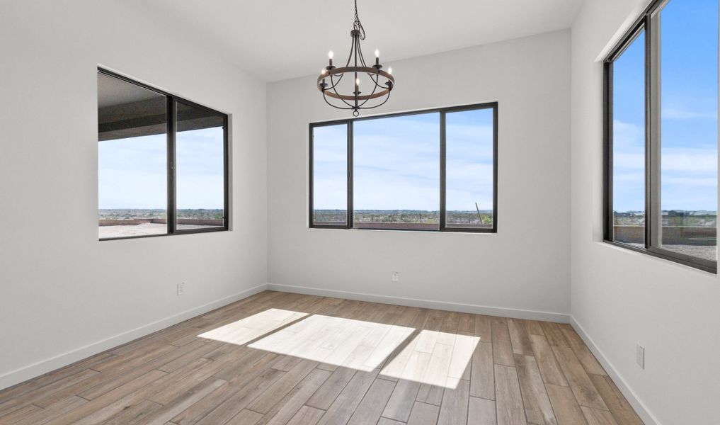 Dining area with chandelier Dining area with chandelier