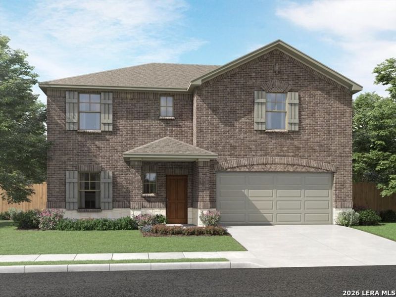 Front exterior of a new home in Legendary Trails - Classic Series, Cibolo, TX, highlighting curb appeal (Image 1). Front exterior of a new home in Legendary Trails - Classic Series, Cibolo, TX, highlighting curb appeal (Image 1).