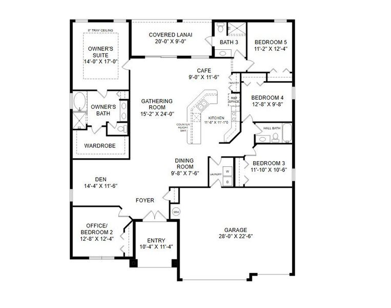 2D floor plan layout for the Willow II by Highland Homes of Florida in Marion Oaks, Ocala, FL (Image 5).