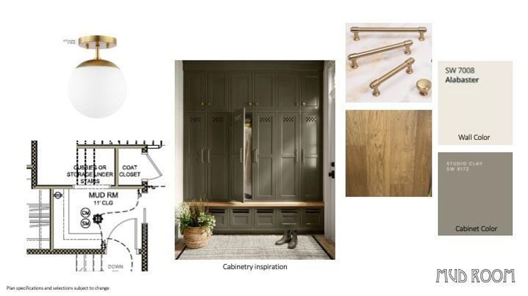 Mud room featured custom built ins and large understairs closet.