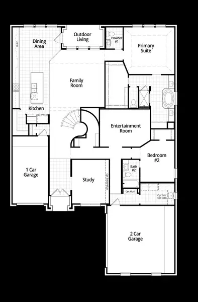 2D floor plan layout for the 227 by Highland Homes in Santa Rita Ranch: 60ft. lots, Liberty Hill, TX (Image 5).