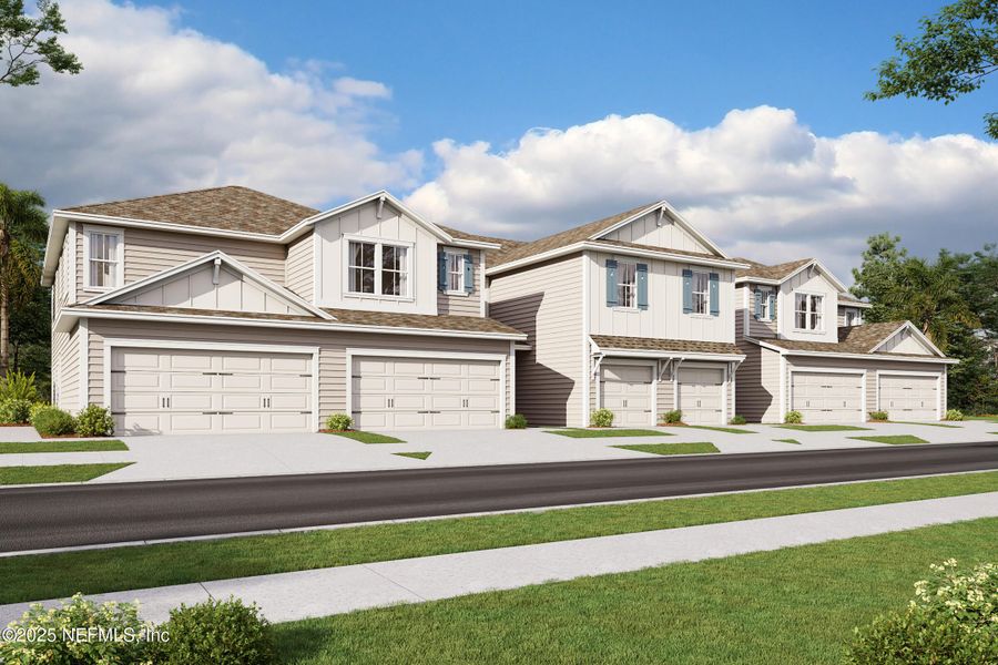 Front exterior of a new home in Woodland Park, Nocatee, FL, highlighting curb appeal (Image 17).